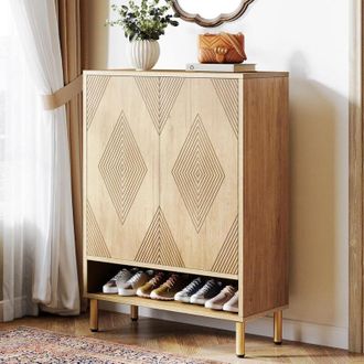 Tribesigns Tribesigns Zapatero Con 2 Puertas, 73 X 35 X 115 Cm, Zapatero Con Marco De Metal Dorado, Zapatero Estrecho De 6 Pisos Para 25 Pares De Zapatos, Estant