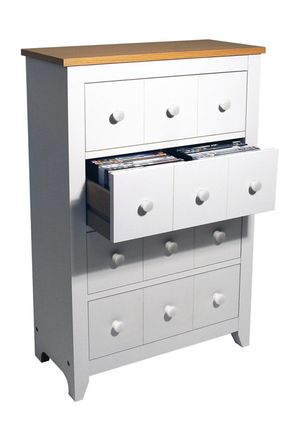Watson's Shaker - 4 Drawer Storage Unit - 228 Cd / 104 Dvd / Blu-ray / Media - White / Beech
