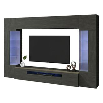 Dmora Dmora - Pared Equipada Dberard, Conjunto De Sal&oacute;n Mueble De Tv Con 6 Puertas, Mueble De Sal&oacute;n Polivalente Con Luz Led, 100% Made In Italy, Cm 290x40h1