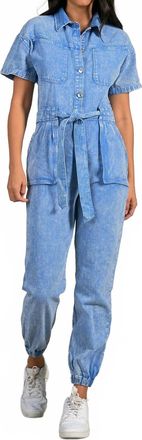 Elan Around Town Denim Tie Jumper In Light Wash