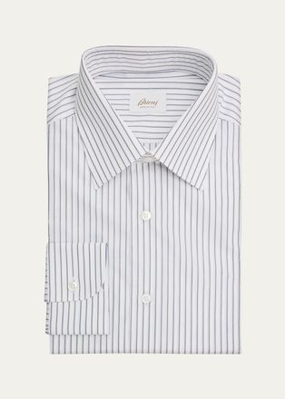 Brioni Mens Striped Cotton Dress Shirt