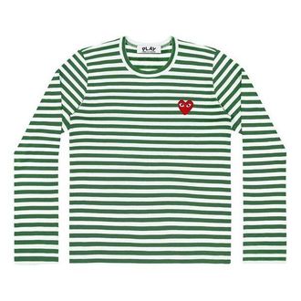 Comme Des Garçons (WMNS) COMME des GARCONS PLAY Stripe Long Sleeves Tee Green White AZ-T163-051-3