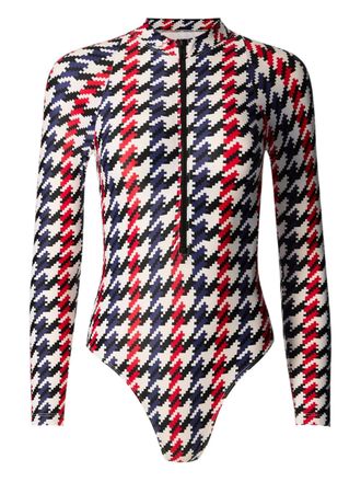 Perfect Moment Badpak met pied-de-poule print en halve rits - Wit
