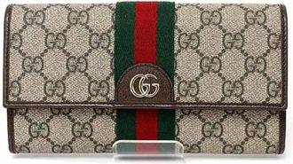 Gucci Gg Supreme Beige Dark Brown Gg Supreme Long Wallet (Bi-Fold) (Pre-Owned)