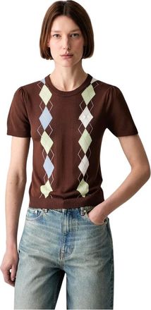 Ganni Truien & Vesten, Dames, Bruin, S, Katoen, Licht Katoenen Argyle T-shirt
