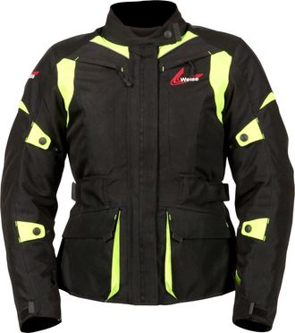 Weise Pioneer Womens Waterproof Textile Motorcycle Jacket (UK, Numeric, 22, Regular, Regular, Black/Neon)