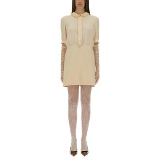 Valentino Ruffled Collar Puff Sleeve Mini Dress - female - Valentino - Short Dresses - Beige - S - Dresses