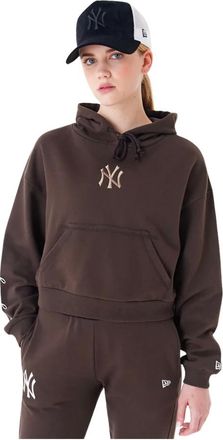 New Era Hoodies & sweatvesten, Dames, Bruin, S, Katoen, Crop Pullover Hoodie
