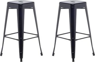 Beliani Conjunto De 2 Taburetes De Acero Negro 76 Cm Industrial Interior Ba&ntilde;o Cocina Sala De Estar Exterior Jard&iacute;n Cabrillo