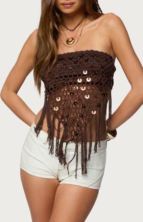 Edikted Handkerchief Open Back Crochet Top in Brown at Nordstrom, Size X-Small