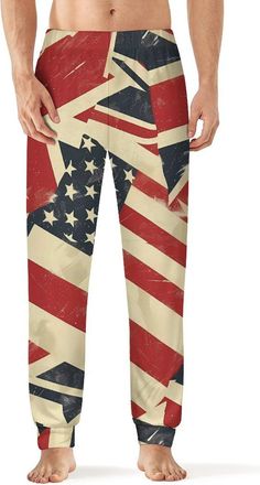 Generic Retro USA And British Flag Mens Pajama Pants Soft Lounge Pants Sleepwear Casual Sleep Bottoms Loungewear M