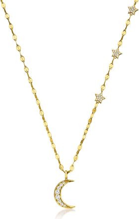 Ross-Simons CZ Moon and Star Necklace in 18kt Gold Over Sterling