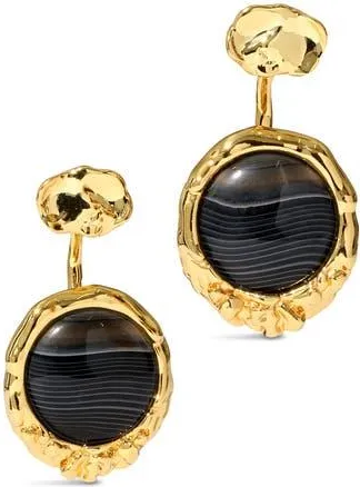 Alexis Bittar Brut Banded Agate Coin Front/Back Earrings in Black/Gold at Nordstrom Rack