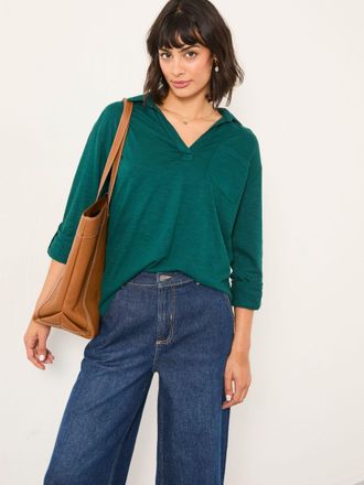 Fat Face FatFace Paige Teal Blue Jersey V-neck Shirt