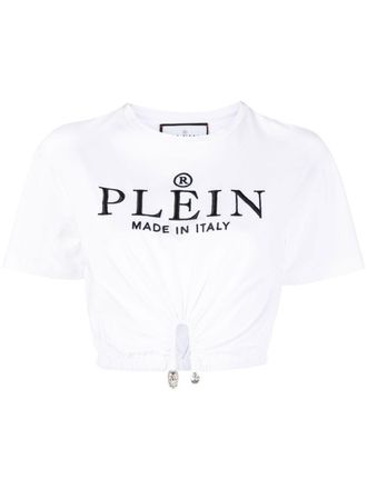 Philipp Plein embroidered-logo cropped T-shirt - women - Cotton - M - White