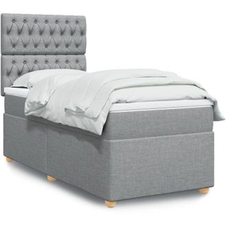 vidaXL Cama Box Spring Con Colch&oacute;n Tela Gris Claro 90x200 Cm
