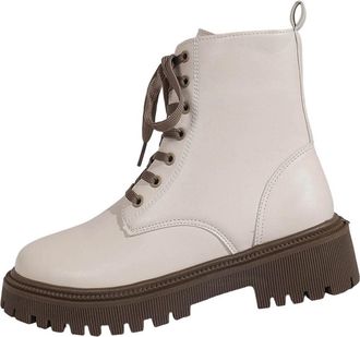 Generic Beige Female Cozy Winter Ankle Boots with Round Toe Side Zipper Fastening and Front Lace-Up Low Heel Design for Warm and Comfortable Feel