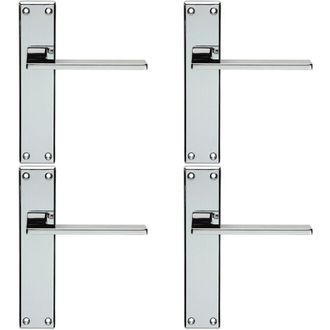 Loops 4x Flat Straight Lever on Latch Backplate Door Handle 180 x 40mm Polished Chrome
