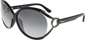 Ferragamo Sunglasses Oval Semi Rim, Black Frame And Grey Gradient Lens Sf600S001