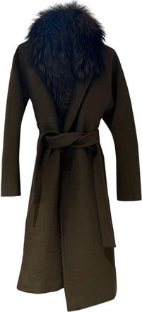 Max Mara Atelier khaki wool & fur wrap coat Size M