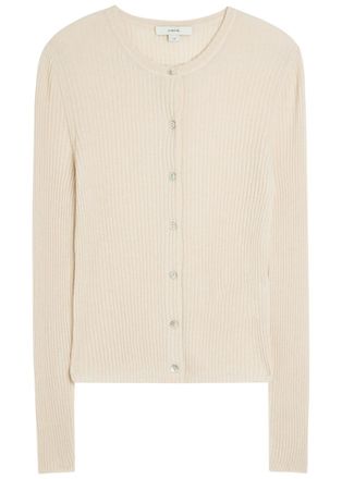 Vince Ribbed Cashmere and Silk-blend Cardigan - Sand - S (UK8-10 / S)