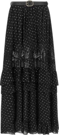 Self Portrait Black And Gold Chiffon Lace Maxi Skirt