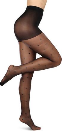 MeMoi Mini Heart Sheer Tights in Black at Nordstrom, Size Medium