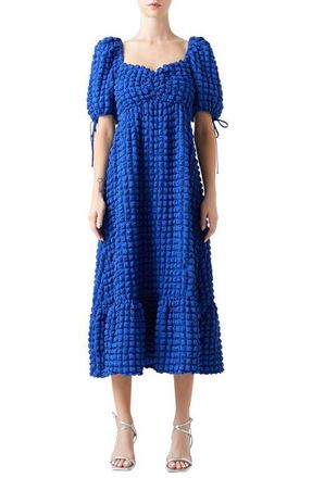 endless rose Texture Puff Sleeve Maxi Dress in Blue at Nordstrom, Size Medium
