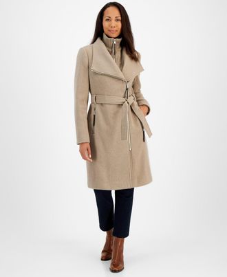 Calvin Klein Womens Belted Wrap Coat