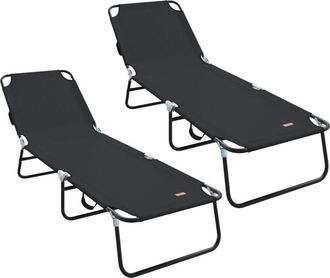 vidaXL Vidaxl - Tumbona Plegable 2-persona 2 Pcs Negro 56 X 189 X 87cm Tela