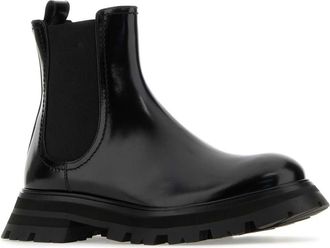 Alexander McQueen Womens Black Leather Ankle Boots Blackblack Stivali