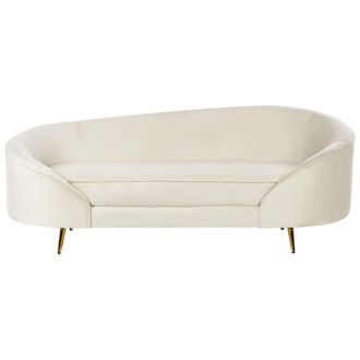 Beliani Sof&aacute; 3 Plazas Dise&ntilde;o Curvo Patas De Metal Dorado Terciopelo Beige Savar