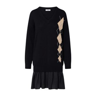 Liu Jo Kleedjes, Dames, Zwart, L, Wol, Maglia Chiusa M/L Intarsio