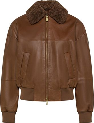 Peuterey Two-Tone Nappa Leather Shearling Collar Bomber Jacket
