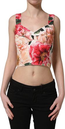 Dolce & Gabbana Womens Multicolor Floral Cropped Bustier Tank Top Elastane Nylon Viscose