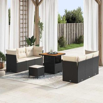 vidaXL Vidaxl - Conjunto De Sof&aacute; De Jard&iacute;n 9 Pcs Negro Y Crema 80 X 80 X 71 Cm