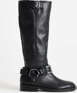 Topshop Tee stivale da equitazione al ginocchio in pelle premium nero