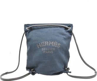 Herm&egrave;s Maline Toile Blue Canvas Backpack Bag (Pre-Owned)