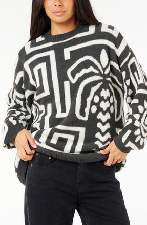 Rip Curl Sunset Luau Crewneck Sweater in Black/Off White at Nordstrom, Size Xx-Small