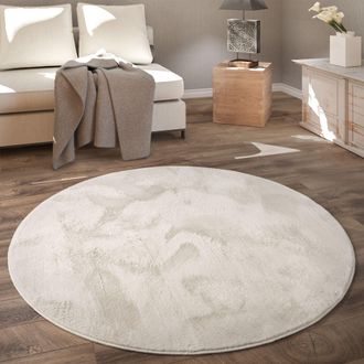 Paco Home Paco Home - Alfombra Redonda, Salon Dormitorio Pasillo Comedor Piel Imitaci&oacute;n Mullida Suave &Oslash; 120 Cm Redondo, Crema