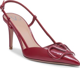 Valentino Garavani VLOGO Pointed Toe Slingback Pump in Y9Q Deep Scarlet at Nordstrom, Size 6.5Us