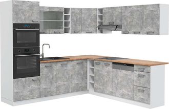 Vicco Cocina Esquinera R-line, Hormig&oacute;n/blanco, 237 X 247 Cm, Et Roble