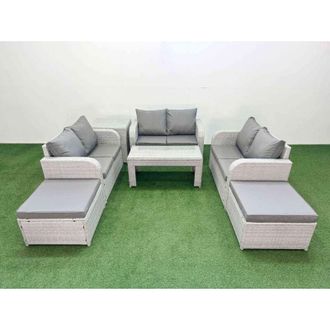 Fimous 8 Seater pe Wicker Rattan Furniture Sofa Sets with Oblong Coffee Table 2 Seater Love Sofa 2 Big Footstool Side Table Light Grey - Fimous