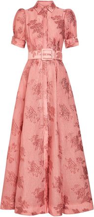 Rebecca Vallance Annette Belted Floral-jacquard Cloqu&eacute; Gown - Peach - 16 (UK16 / XL)