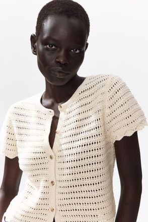 H&M Pointelle-knit Cardigan in Cream at Nordstrom, Size X-Large