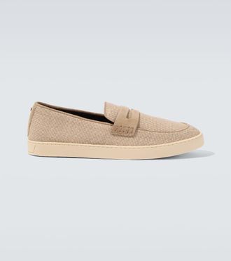Canali Woven suede-trimmed penny loafers