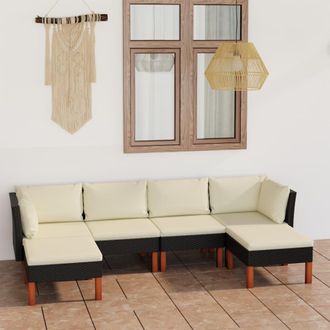 vidaXL Set De Muebles De Jard&iacute;n 6 Pzas Y Cojines Rat&aacute;n Sint&eacute;tico Negro Vidaxl