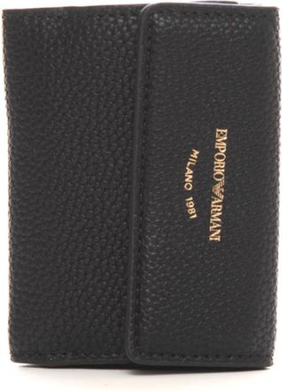 Emporio Armani Kleine knoopsluiting portemonnee gevoerd - Dames - Portefeuilles - Zwart - ONE Size - Katoen - Accessoires