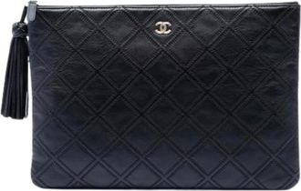 Chanel Pre-owned Quilted Lambskin Clutch - Dames - Vintage Clutch - Zwart - ONE Size - Leer - Vintage