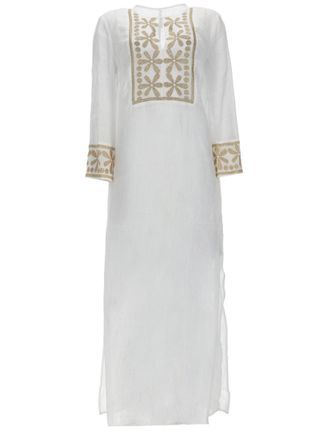 120% Lino Knee-Length Linen Embroidered Dress